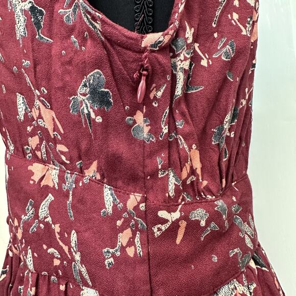 ROXY Maroon Floral Midi Milkmaid Dress Women’s Size Small S Y2K 90’s Open Back - Picture 6 of 13